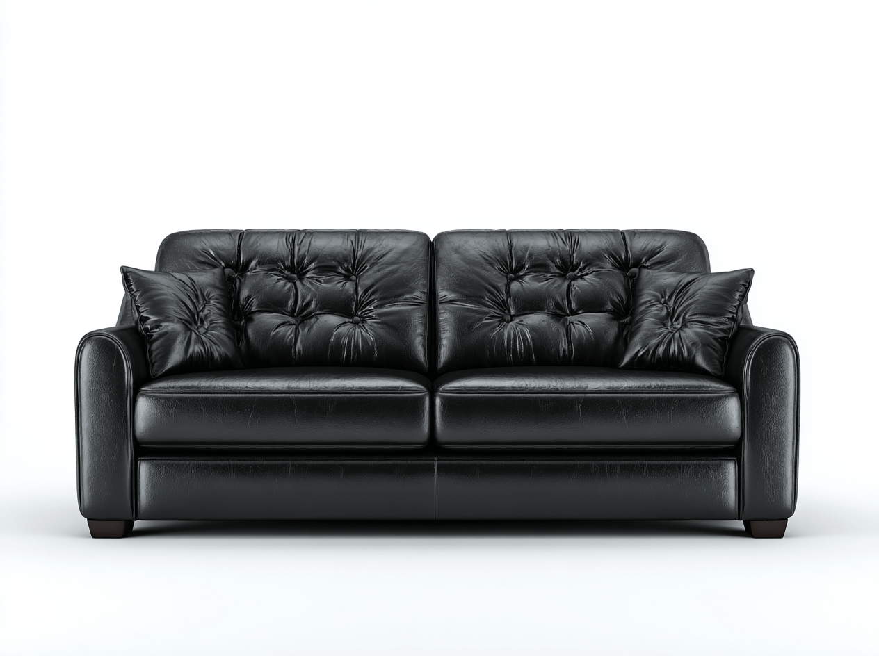 Leren 2-zitsbank – zwart – capitonné design met kussens