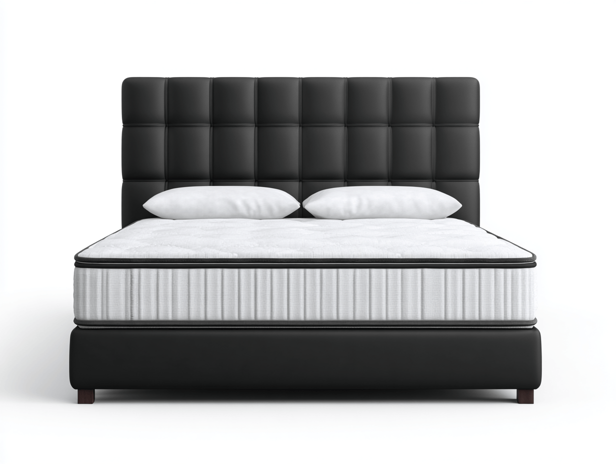 Tweepersoonsbed – zwart kunstleer – met matras en hoofdbord