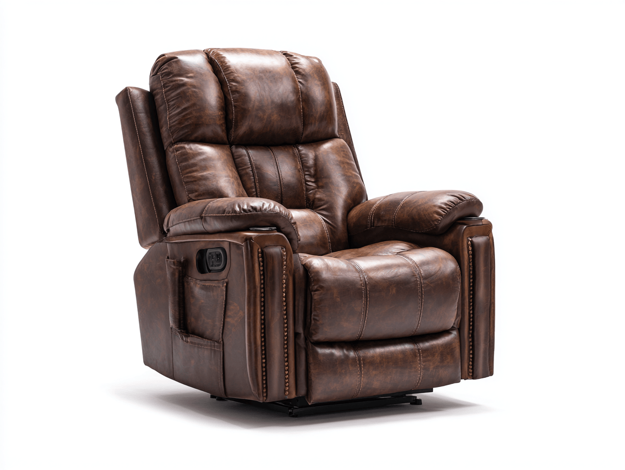 Relaxfauteuil – synthetisch leer – bruin – met opbergtas – handmatig verstelbaar