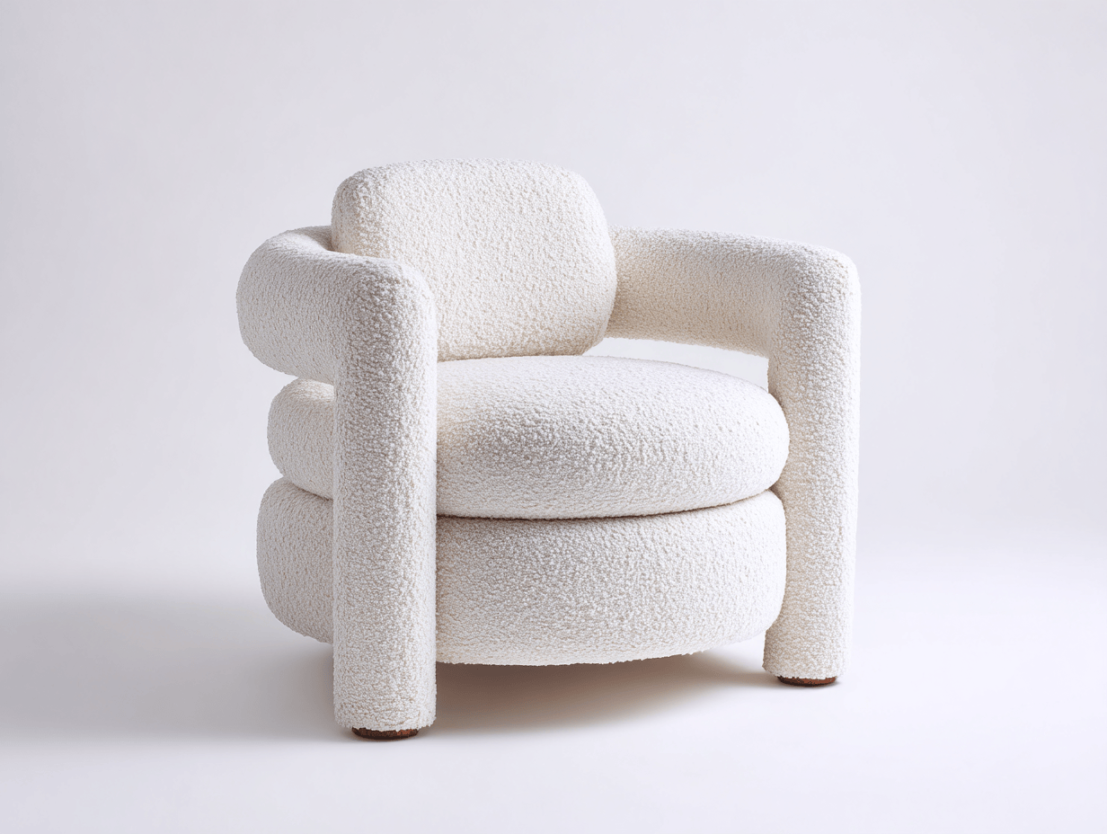 Fauteuil – bouclé stof – wit – moderne ronde vorm
