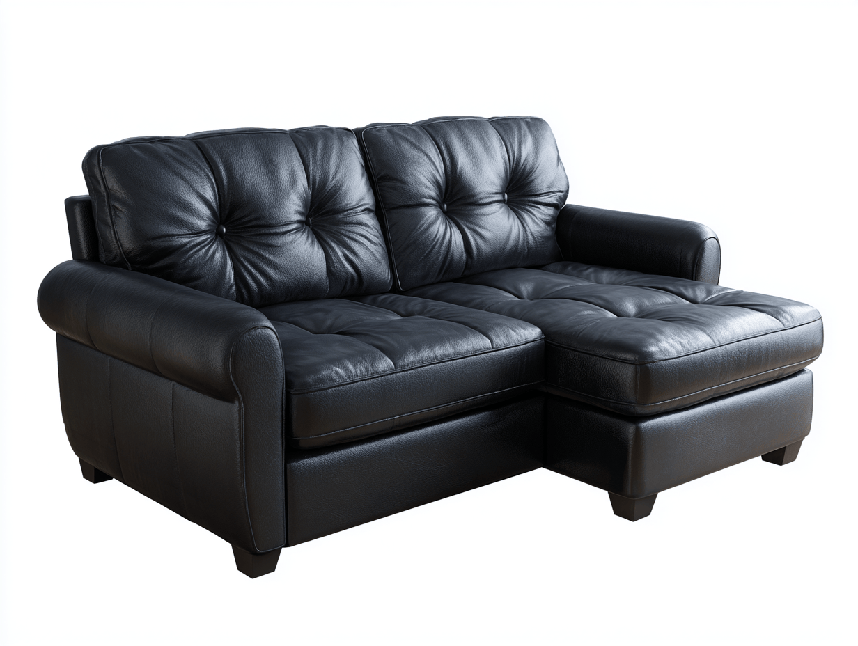 Echt leren hoekbank – zwart – met chaise longue