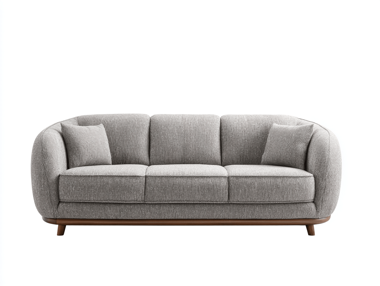 3-zitsbank – lichtgrijze stof – met 2 sierkussens