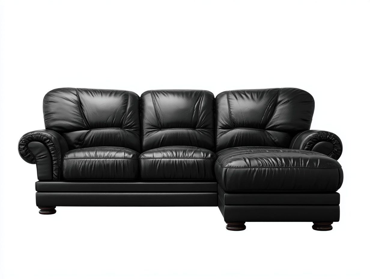 Hoekbank – kunstleer – zwart – klassiek ontwerp met geïntegreerde chaise longue en drie rugkussens