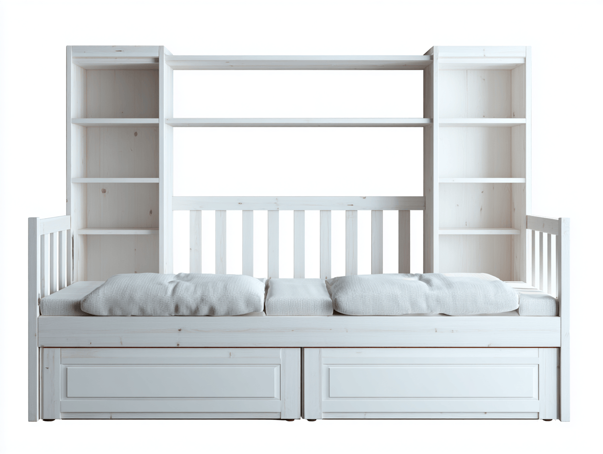 Wit houten kinderbed – met lades en boekenplanken – multifunctioneel ontwerp