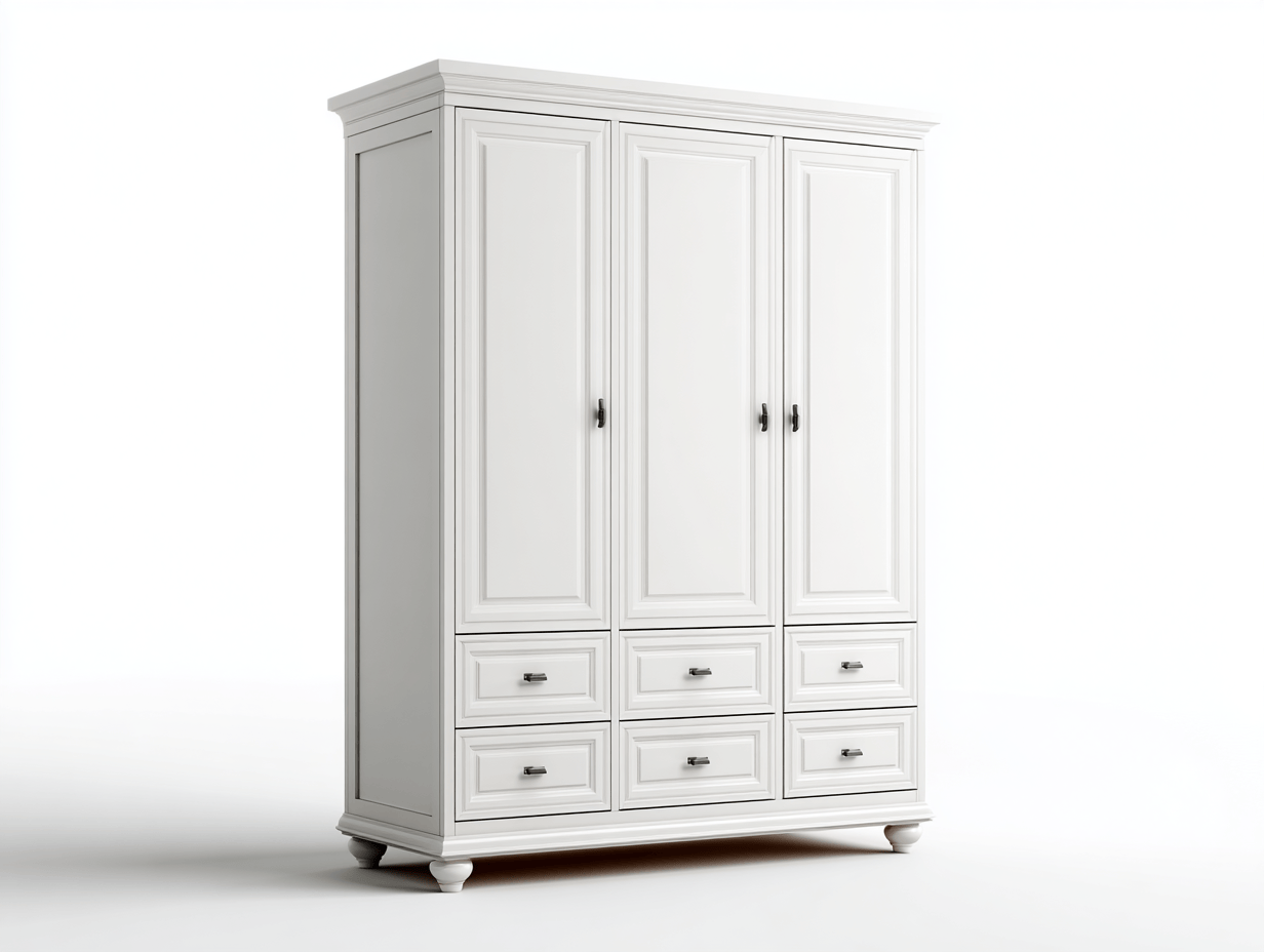 Kledingkast – hout – wit – met drie deuren en zes lades