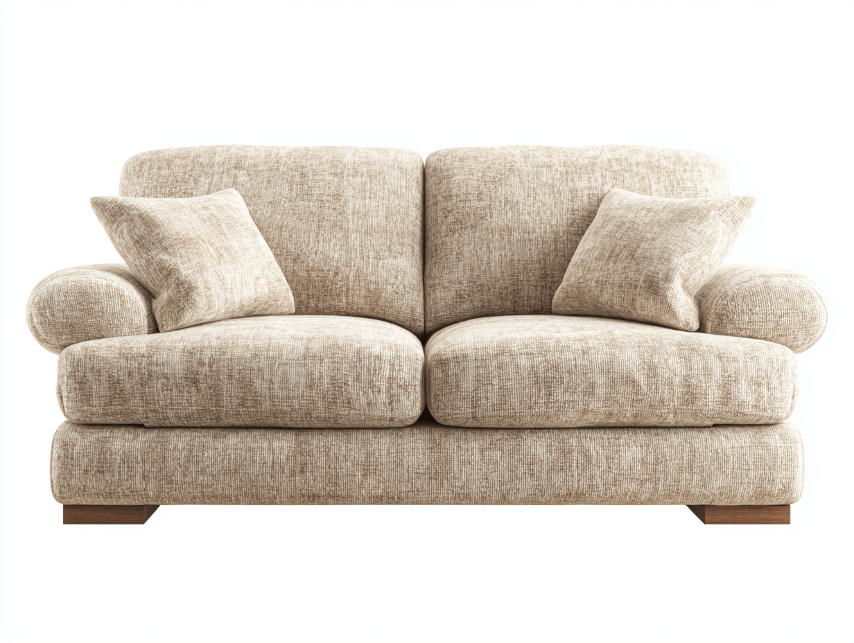 2-zitsbank – lichtbeige stof – met 2 rugkussens en 2 sierkussens