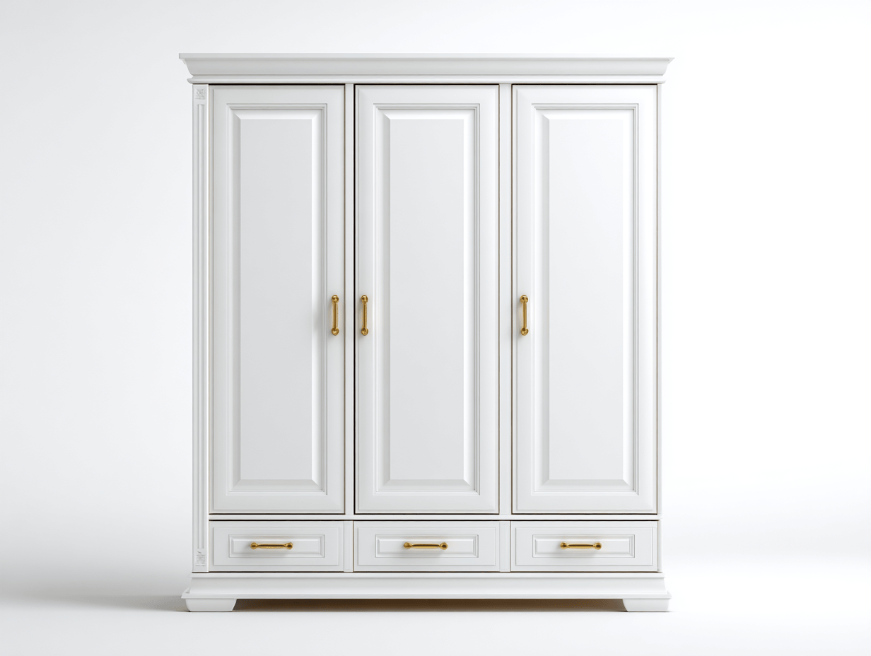 Kledingkast – hout – wit – met drie deuren en drie lades