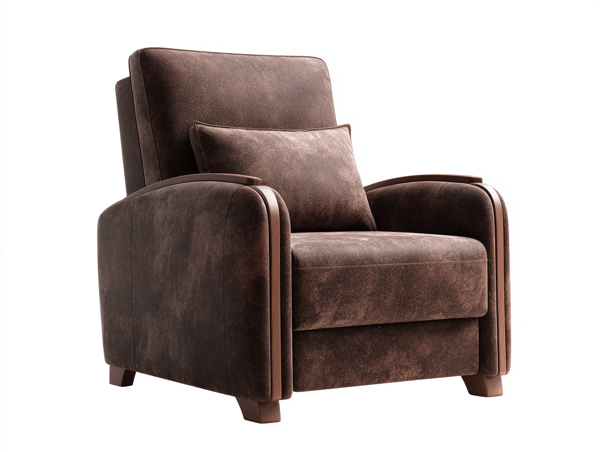 Fauteuil - stof - donkerbruin - vaste fauteuil met sierkussen