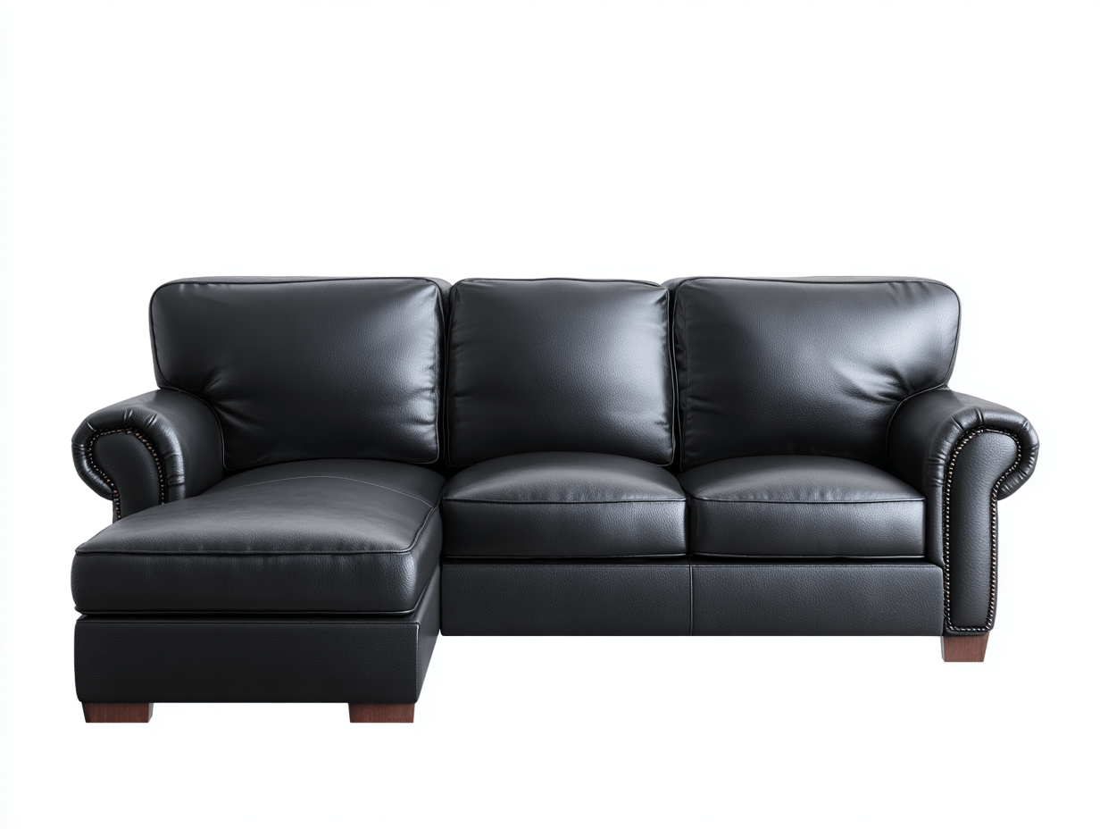 Echt leren hoekbank – zwart – met chaise longue en drie rugkussens