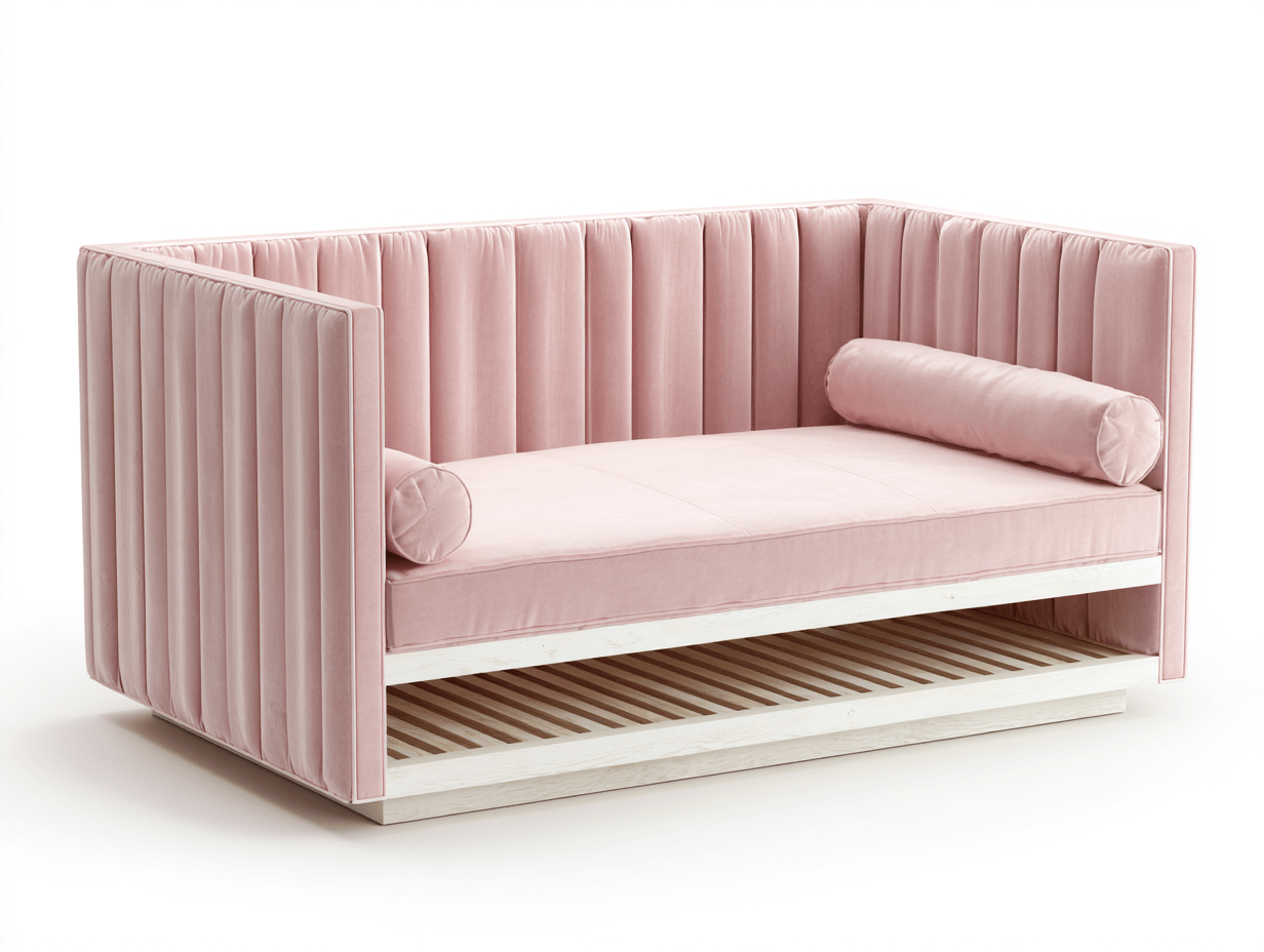 Roze fluwelen slaapbank – met rolkussens – modern design
