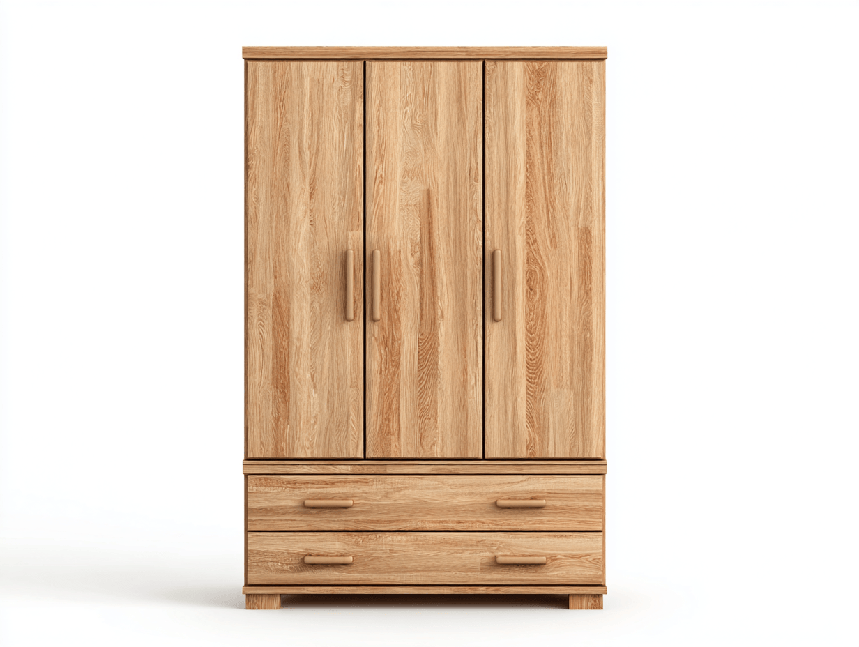 Kledingkast – hout – eiken kleur – 3 deuren en 2 lades