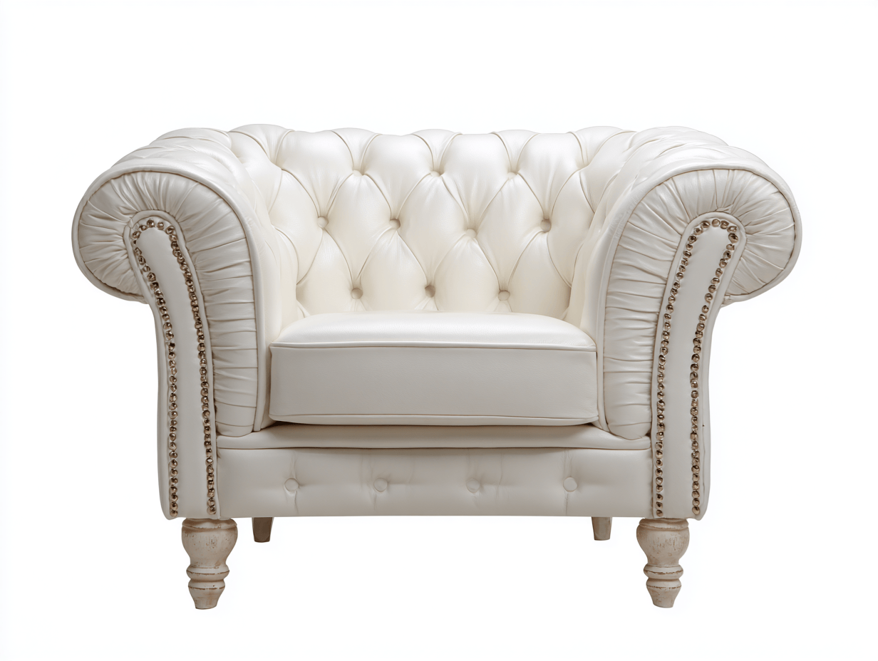 Fauteuil – echt leer – wit – chesterfield stijl met sierpoten