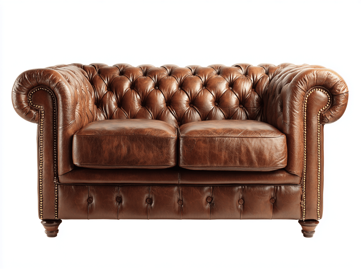Chesterfield 2-zitsbank – echt leer – bruin – klassieke stijl