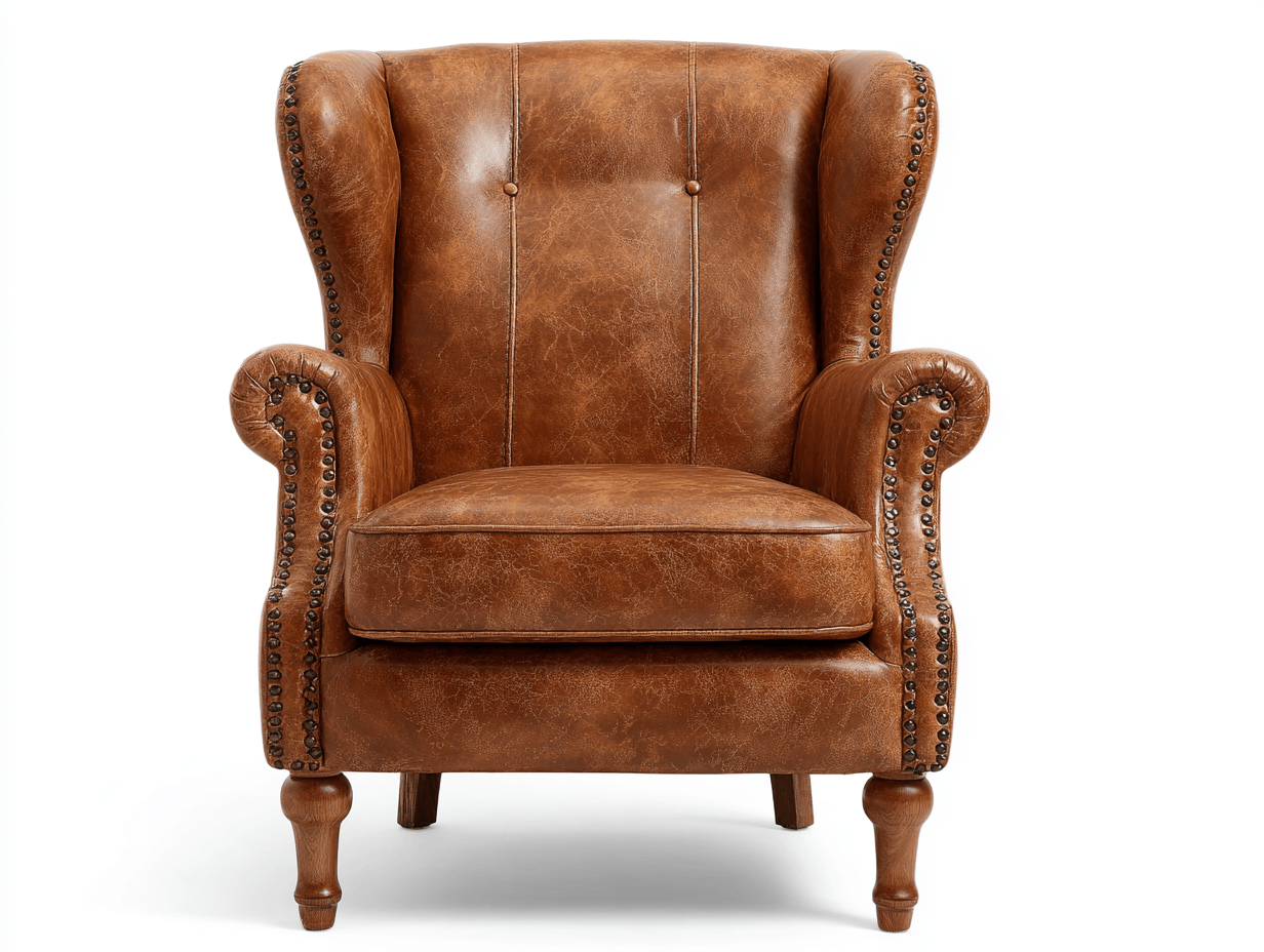 Leren fauteuil – bruin – klassiek design met siernagels