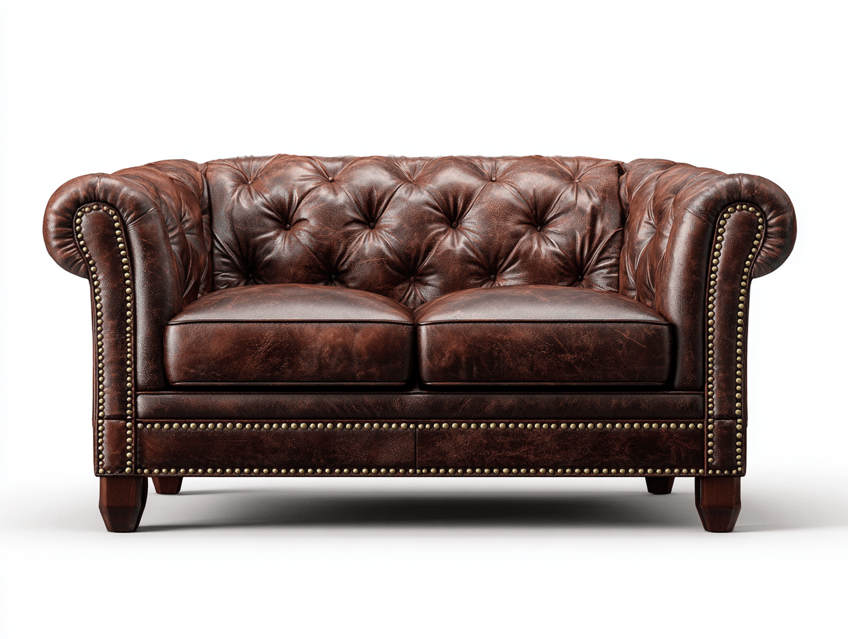 Chesterfield 2-zitsbank – echt leer – donkerbruin – klassieke stijl