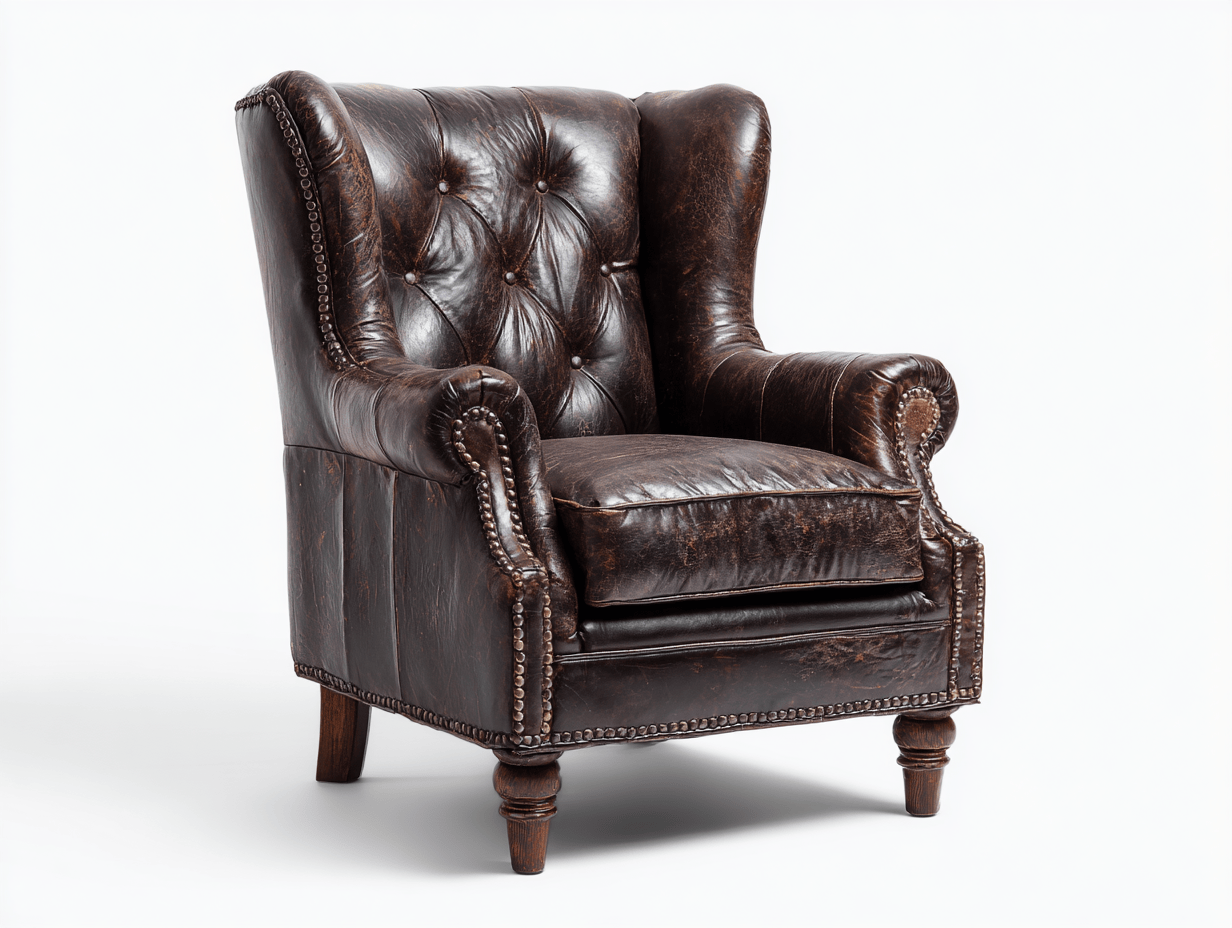 Leren fauteuil – donkerbruin – klassiek vleugelrugdesign met knoopdetails