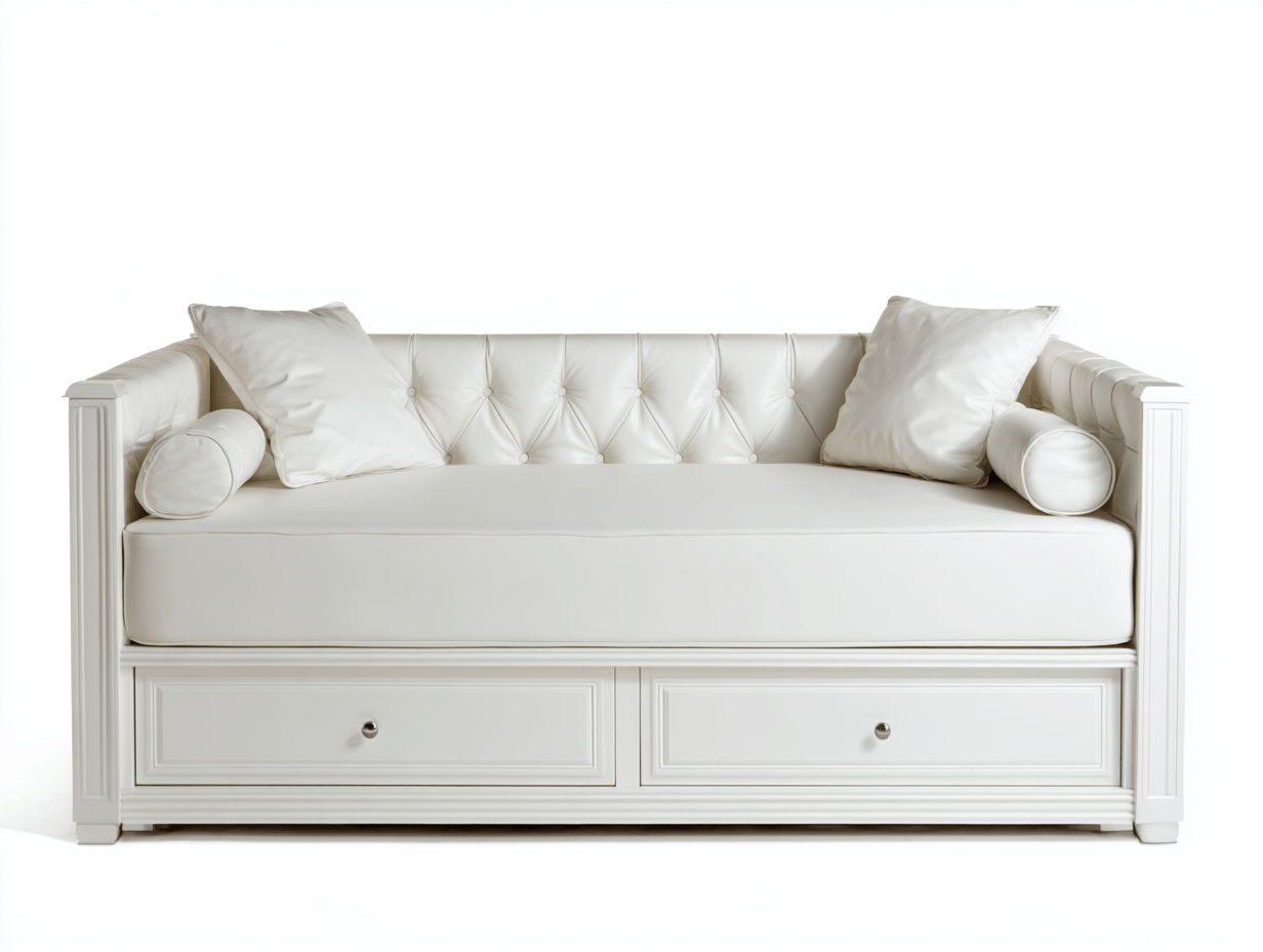 Witte kunstleren slaapbank – met lades – klassiek design