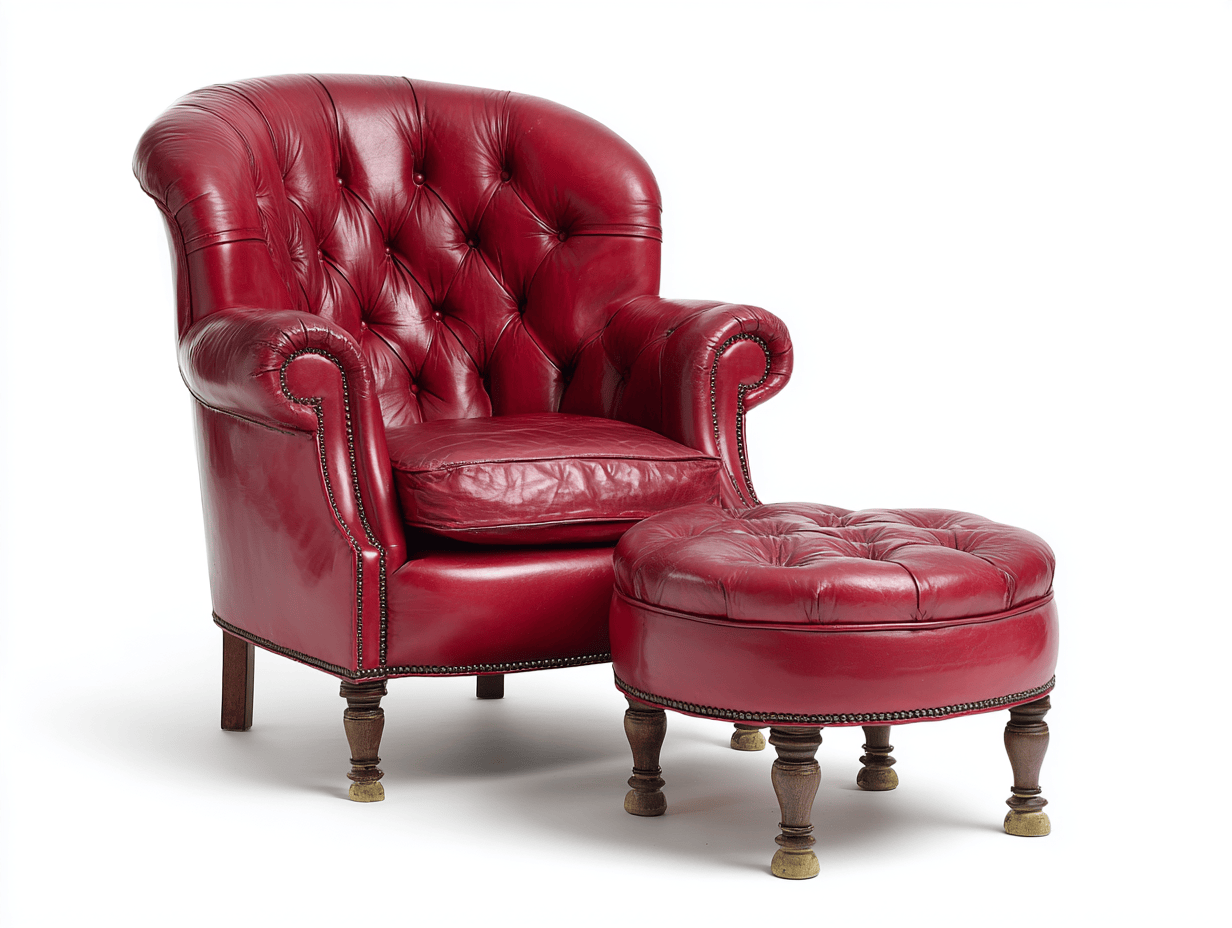 Fauteuil met hocker – kunstleer – rood – klassieke stijl met capitonnage