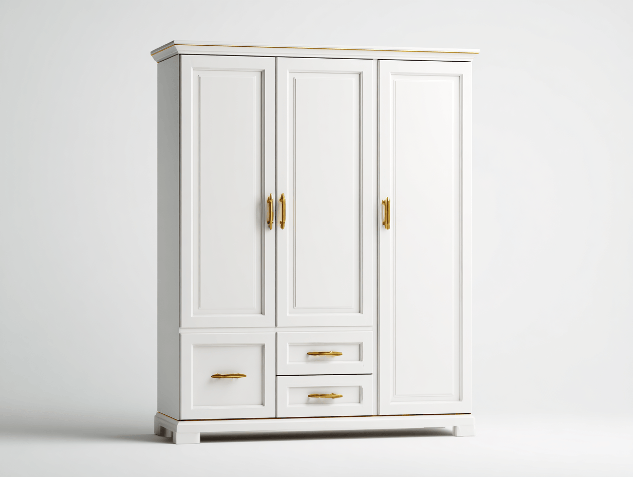 Kledingkast – hout – wit – met drie deuren en drie lades