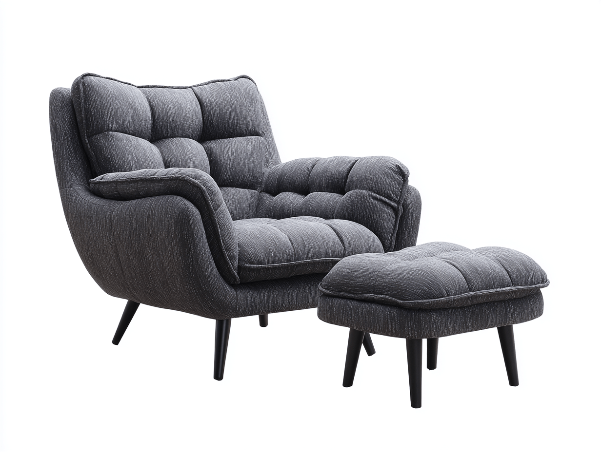 Fauteuil met hocker – stof – donkergrijs – modern comfort