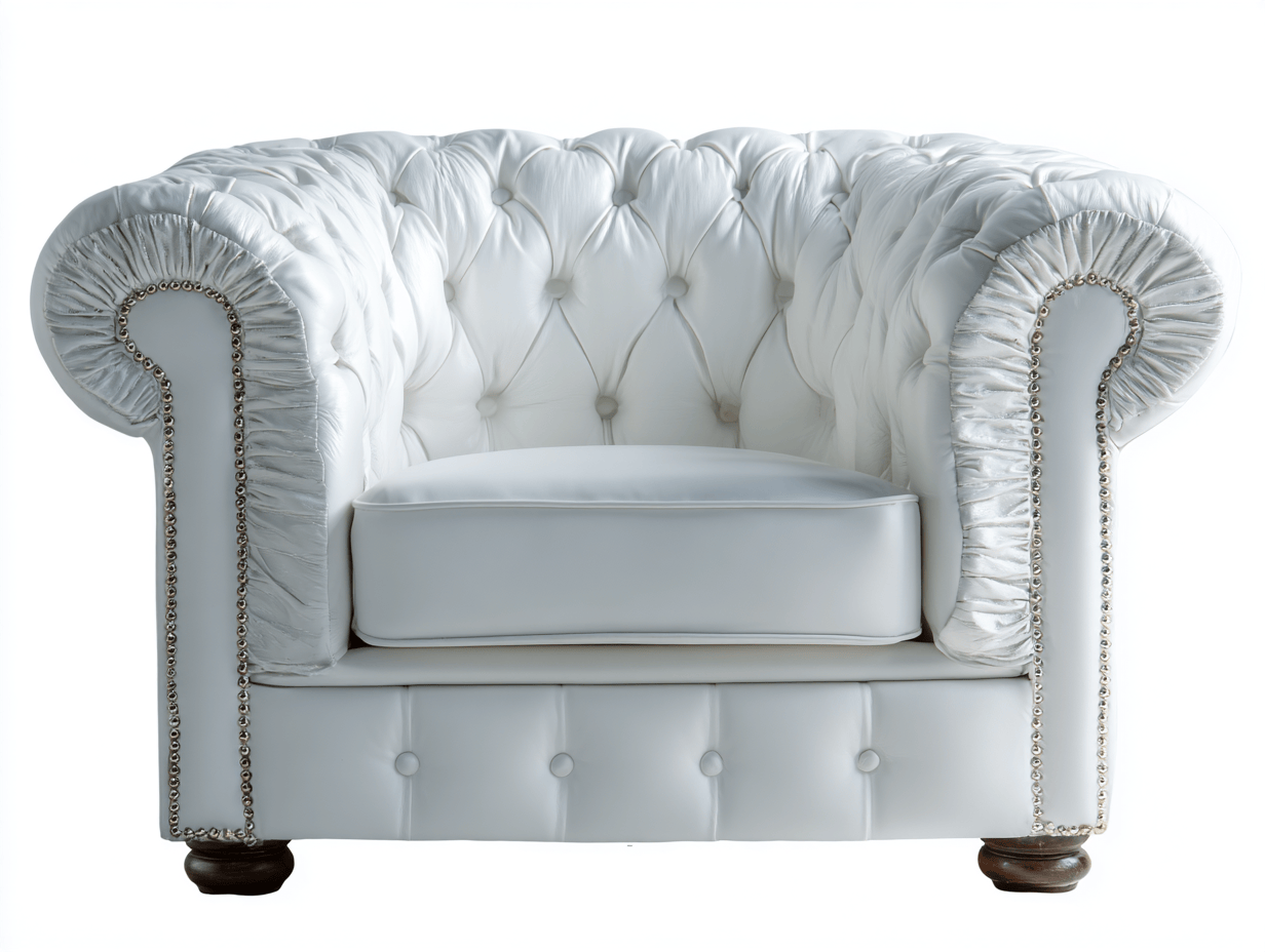 Fauteuil - kunstleer wit - Chesterfield stijl met capitons en metalen siernagels