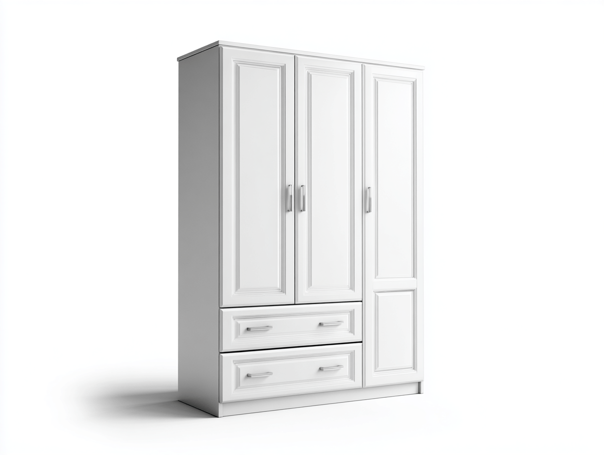 Kledingkast – hout – wit – met drie deuren en twee lades