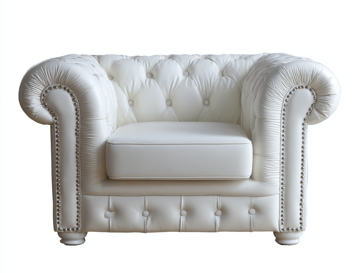Leren fauteuil – wit – Chesterfield design met knoopdetails