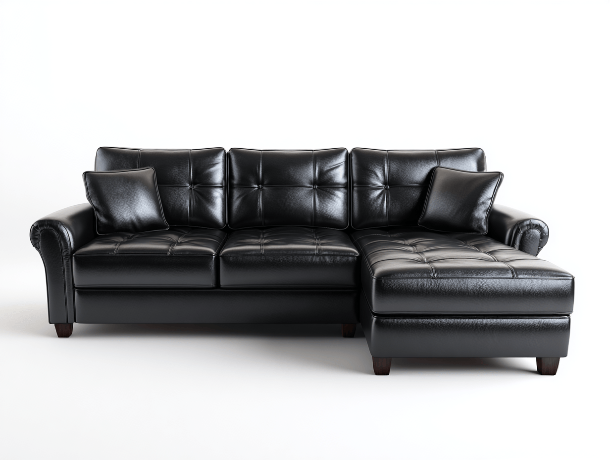 L-vorm hoekbank – kunstleer – zwart – met decoratieve kussens