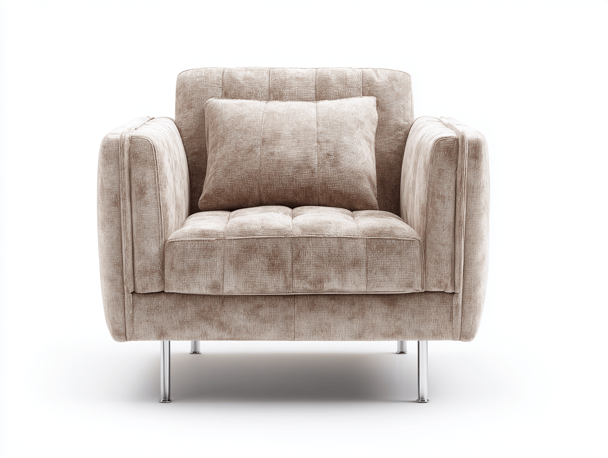Fauteuil – stof beige – modern design met sierkussen en metalen poten