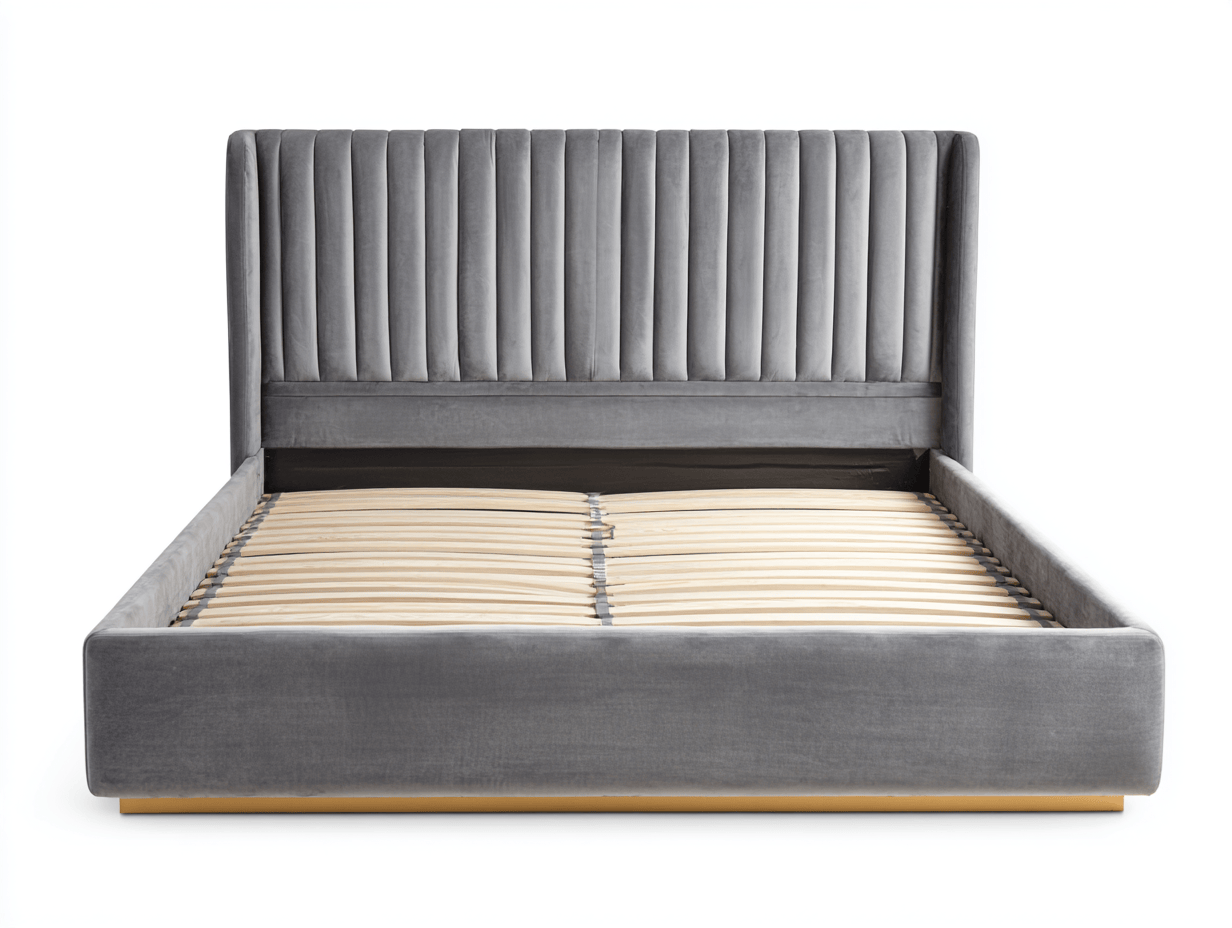 Tweepersoonsbed fluweel grijs – met hoog hoofdbord – modern design