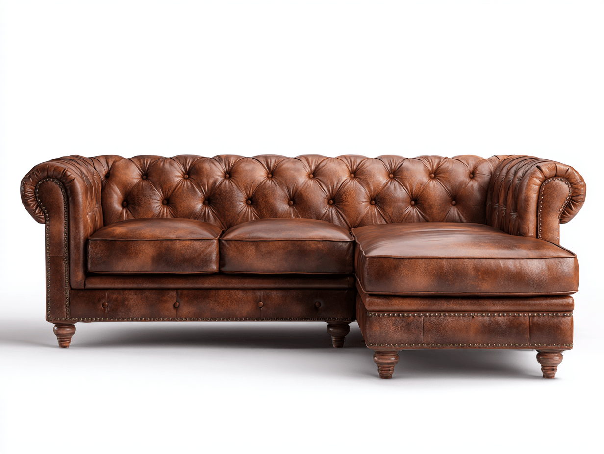 Hoekbank – kunstleer bruin – Chesterfield stijl met chaise longue