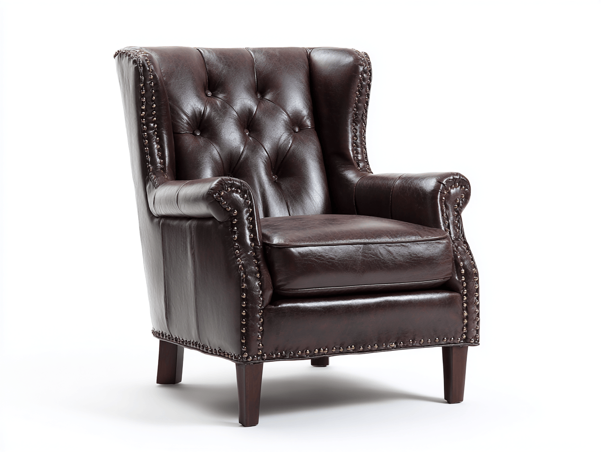 Fauteuil - kunstleer donkerbruin - klassieke stijl met capitons en siernagels