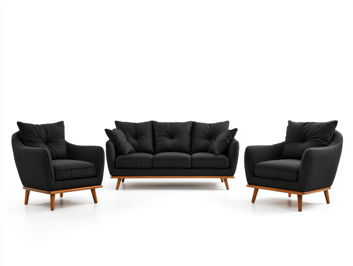 3-zits bank en 2 fauteuils set – stof – zwart – Scandinavisch design