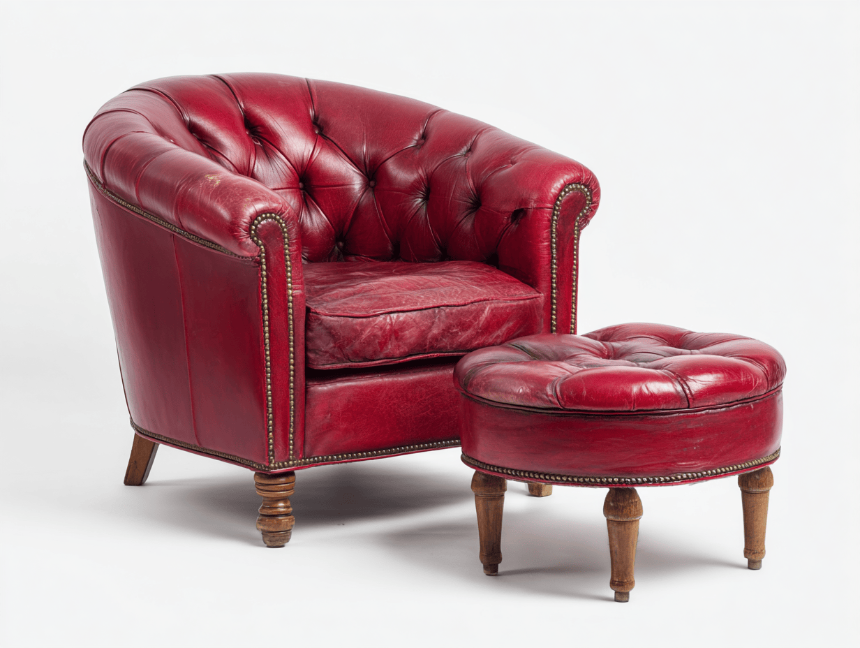 Fauteuil met hocker – kunstleer – rood – klassiek chesterfield stijl