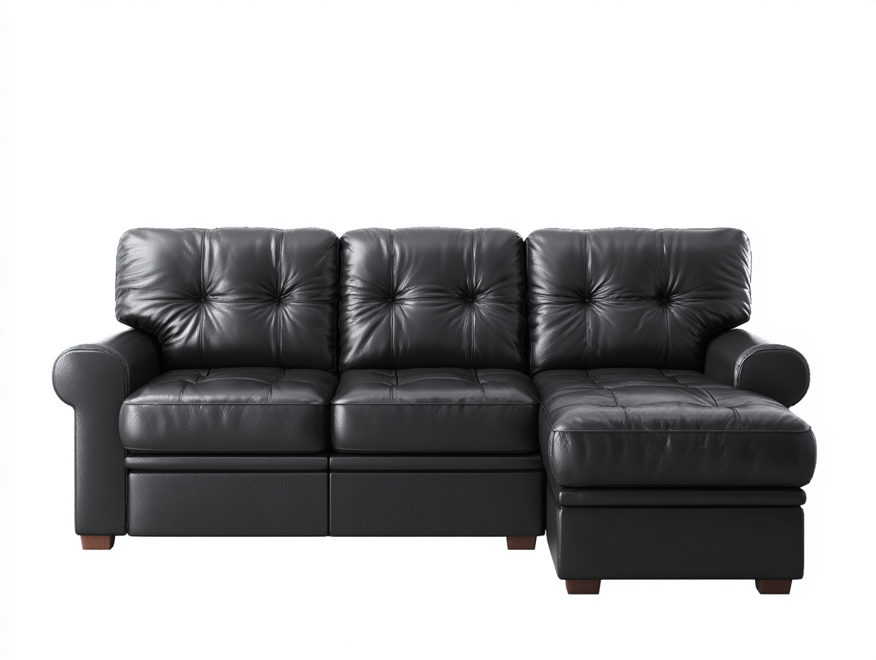 Hoekbank – kunstleer – zwart – met chaise longue en drie rugkussens