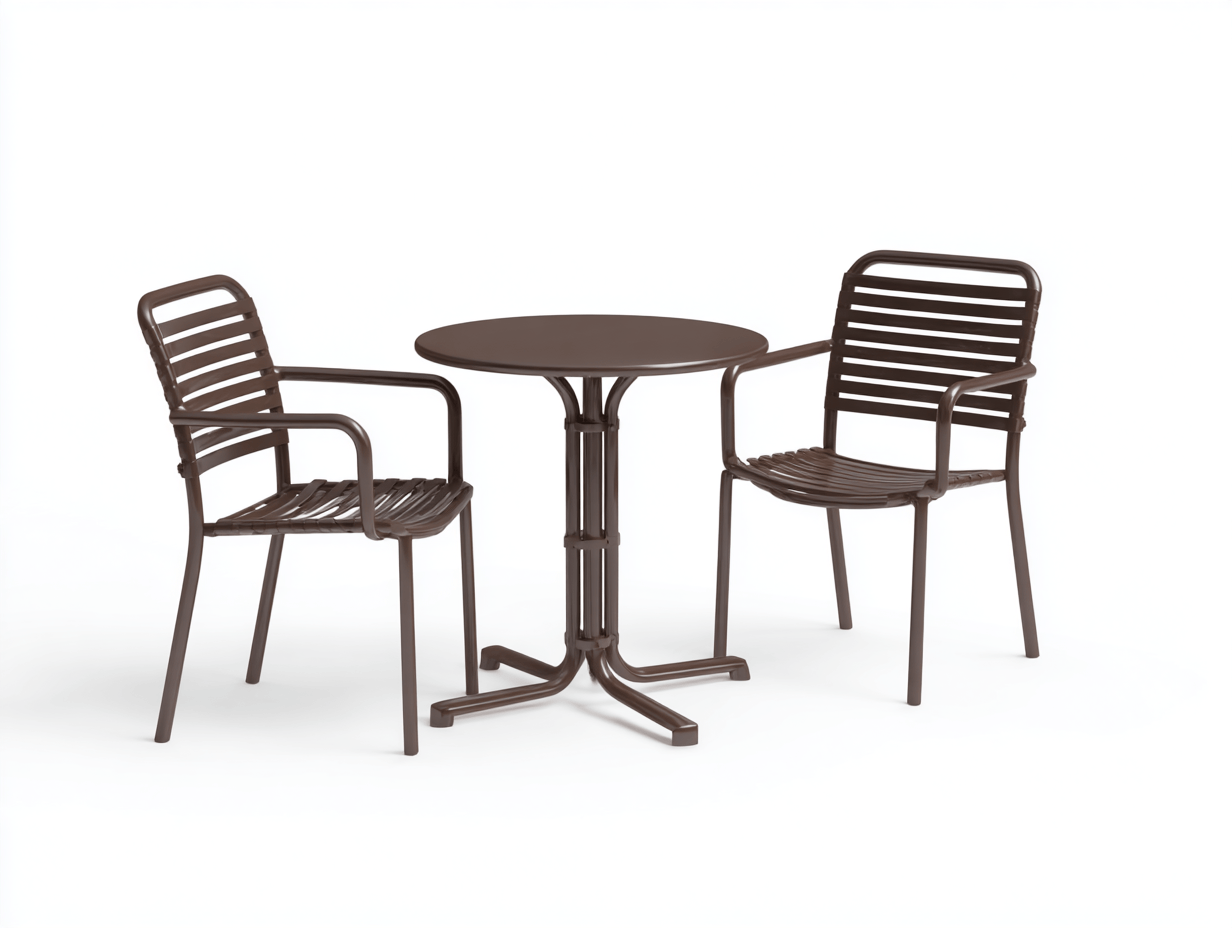 Tuinset met ronde tafel en 2 stoelen – metaal – bruin – weerbestendig