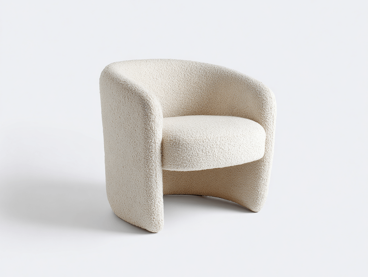 Fauteuil – bouclé stof – wit – moderne kuipstoel stijl