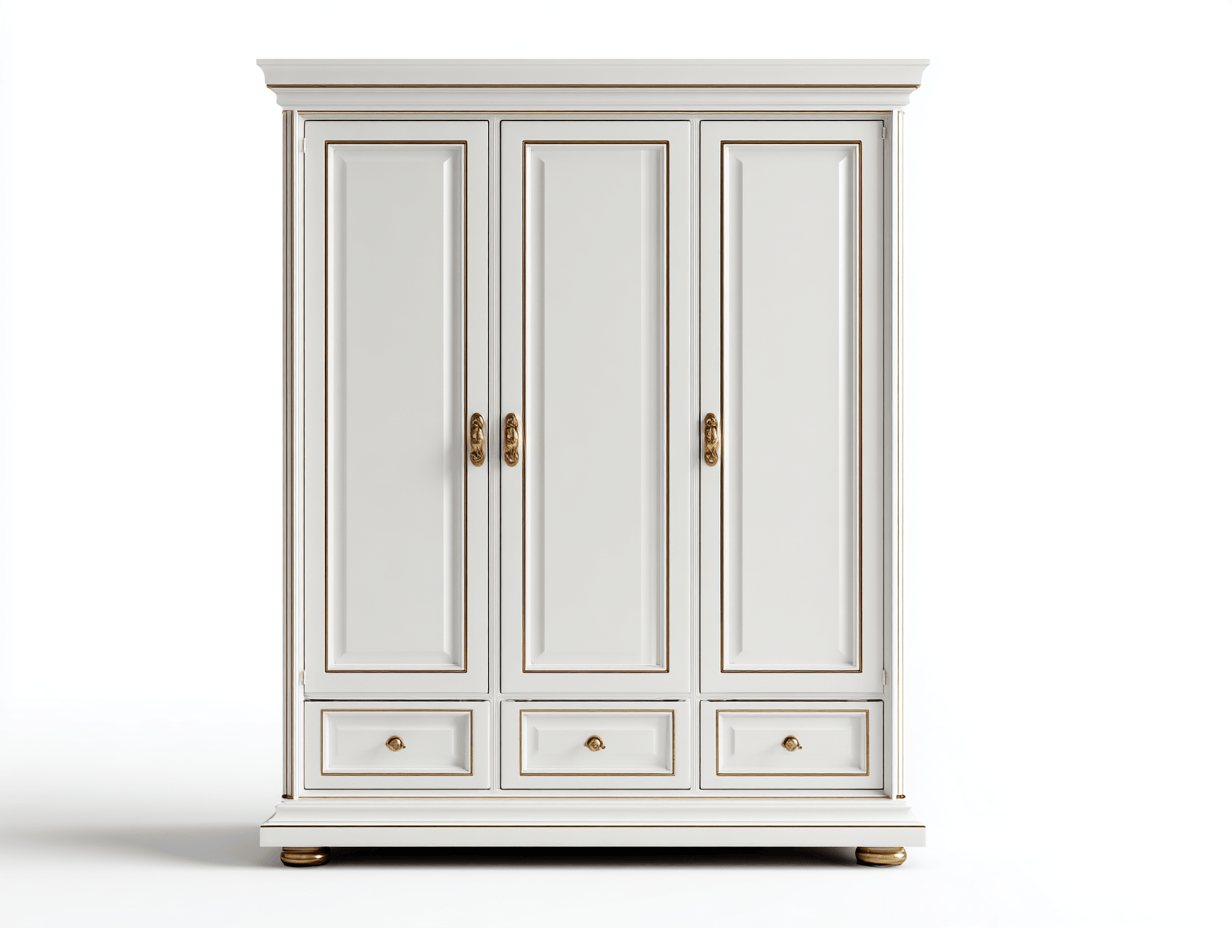 Kledingkast – hout – wit – met drie deuren en drie lades