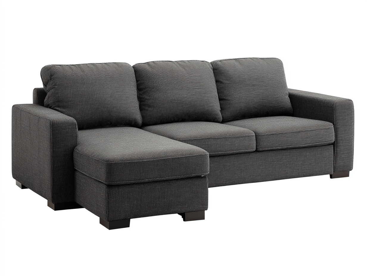 Hoekbank – stof donkergrijs – met chaise longue en rugkussens