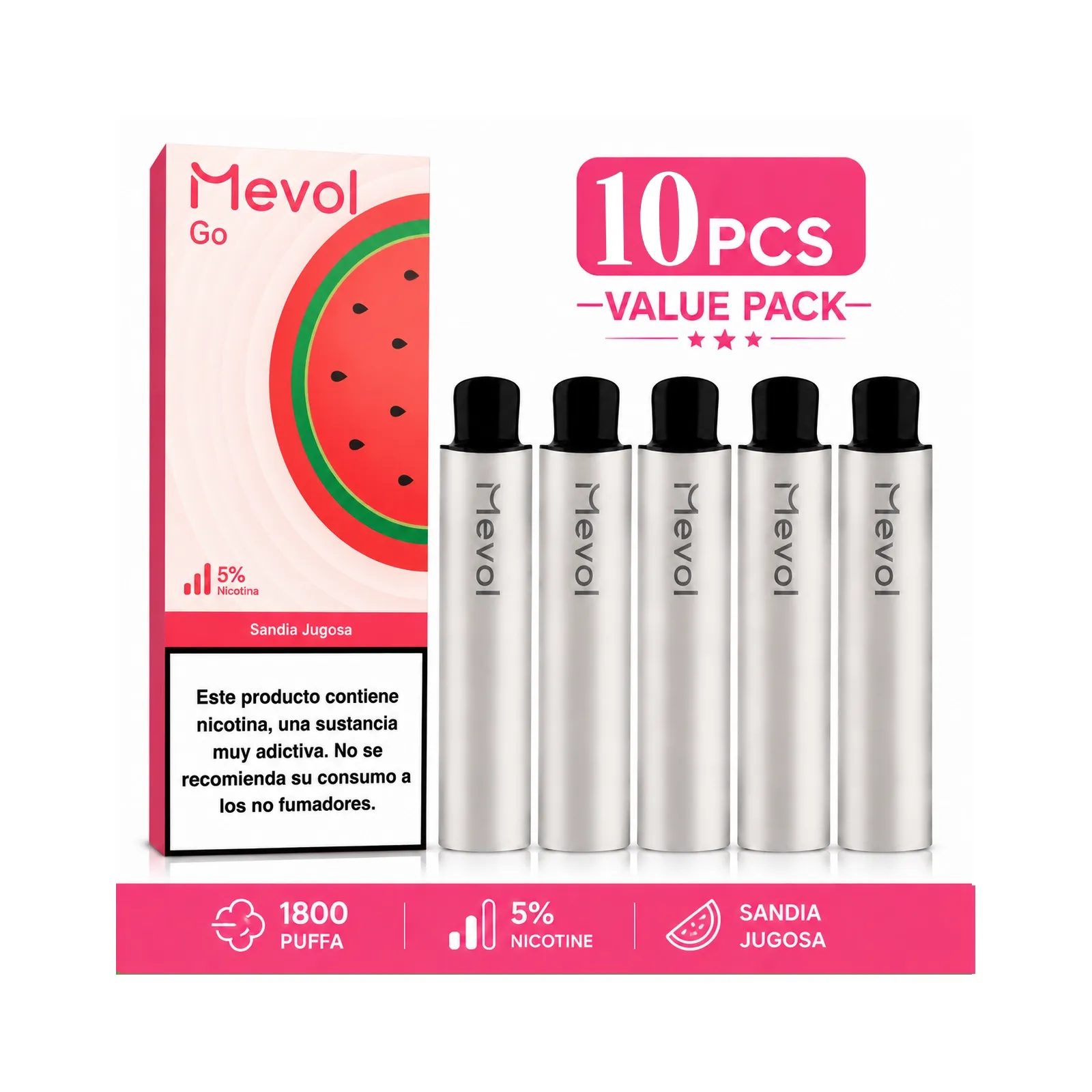 10Pcs Mevol Go 1800 Puffs 5% 5.2ml