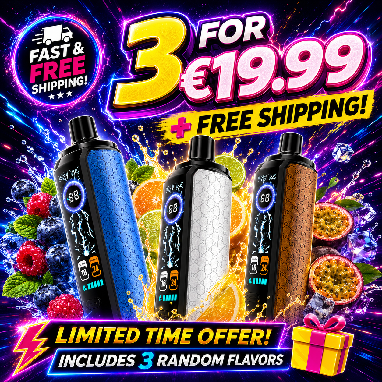 3 for €19.99 + Free Shipping | Suonon Drag 22K | Random Best-Selling Flavors
