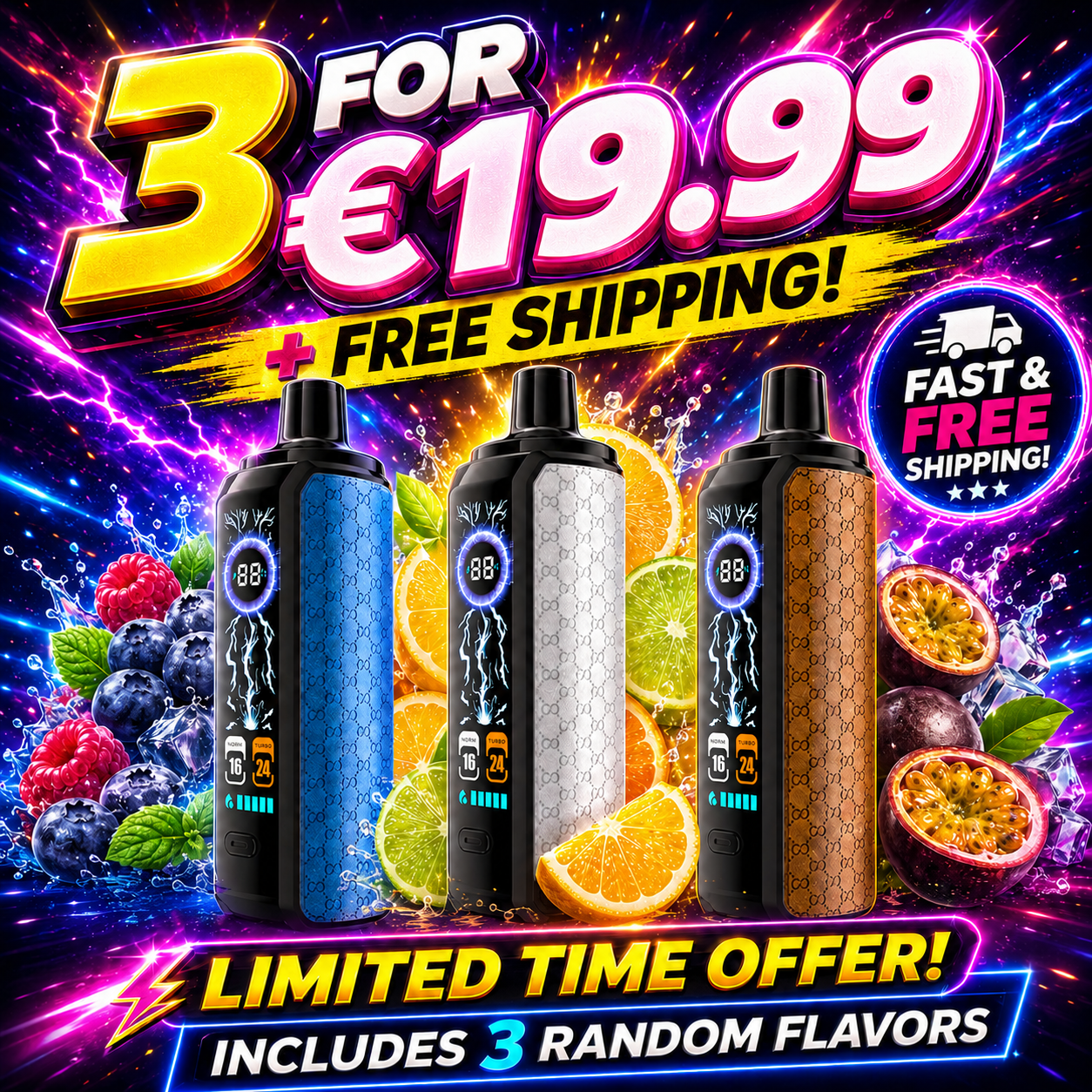 3 for €19.99 + Free Shipping | Suonon Drag 22K | Random Best-Selling Flavors