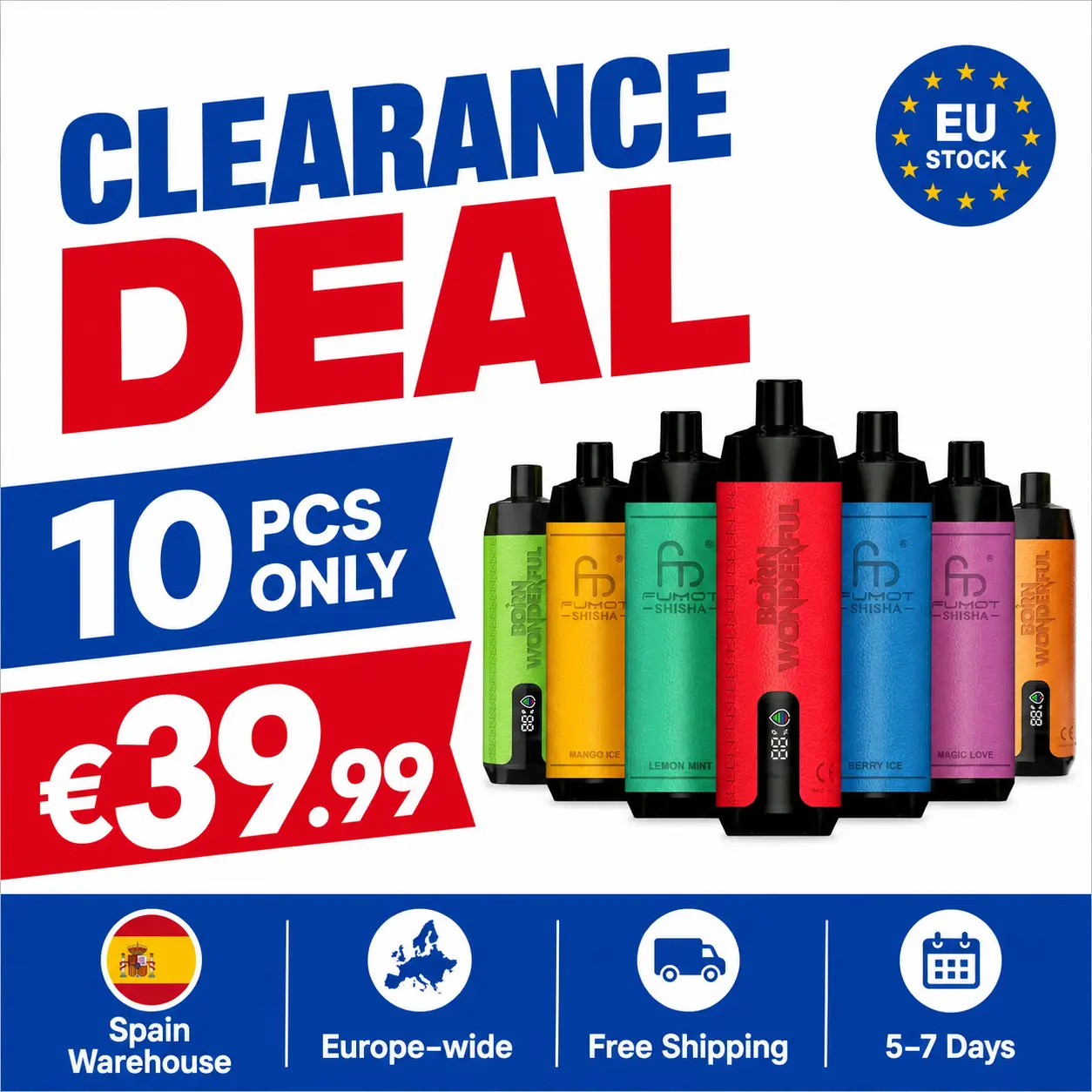 10-Pack Fumot RandM Shisha 10000 Puffs Disposable Vape – 18ml, 0.6%