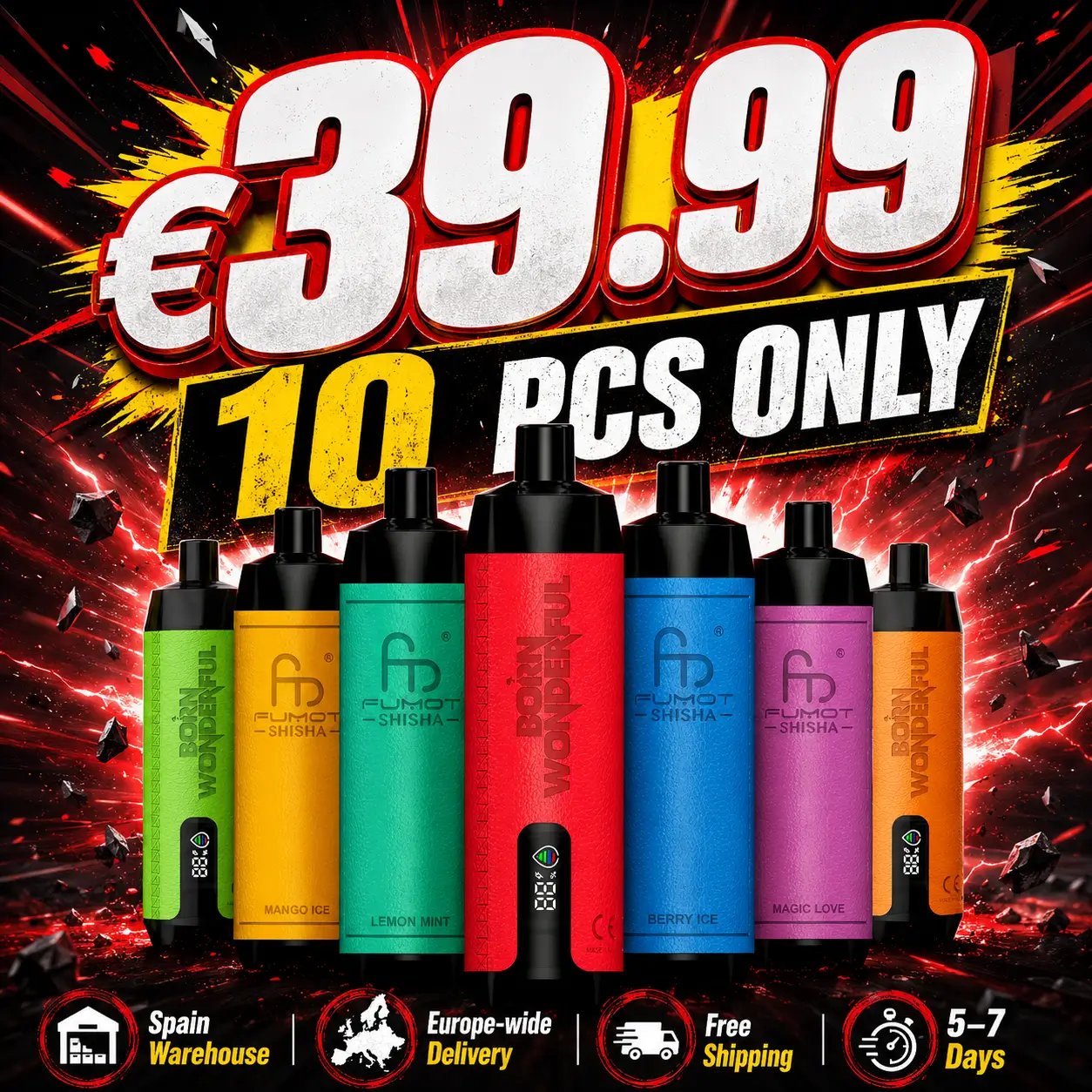 [10pcs] Fumot RandM Shisha 10000 Puffs Disposable Vape 18ml 0.6%