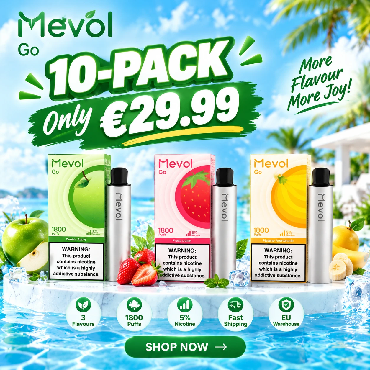 10Pcs Mevol Go 1800 Puffs 5% 5.2ml