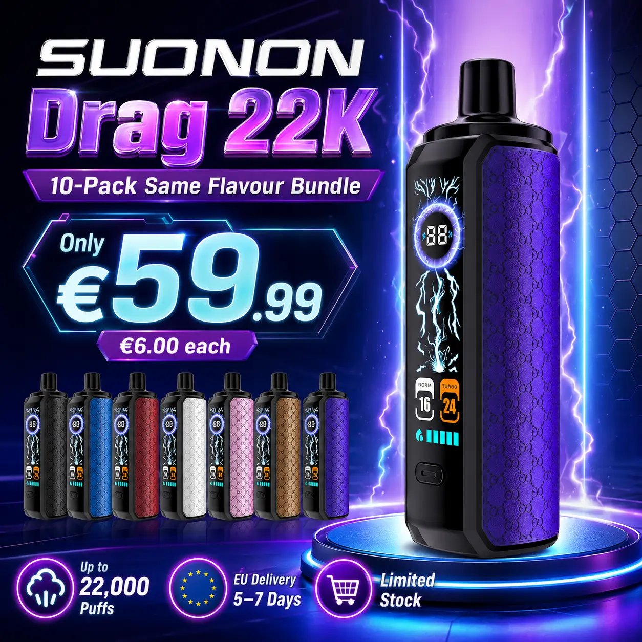 Suonon 22K Disposable Vape 10-Pack — 6mg Same Flavor Bundle
