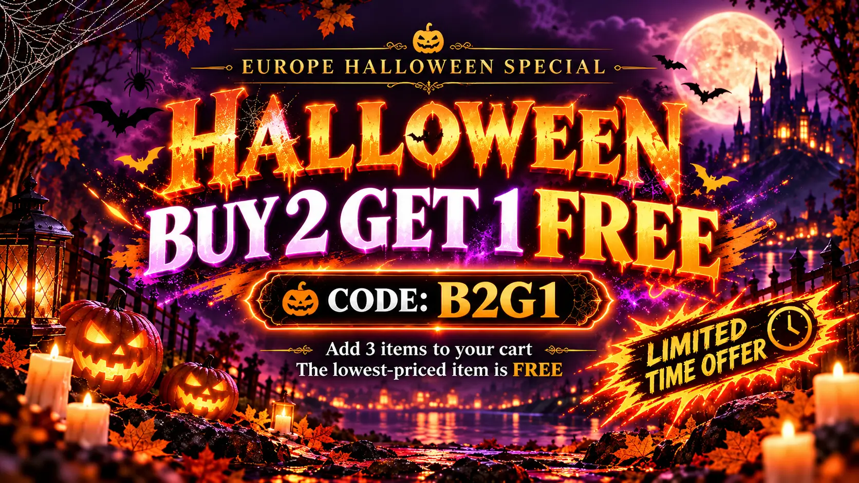 UGOVAPOR Europe Halloween 2026 promotion – Buy 2 Get 1 Free. Use discount code B2G1 at checkout after adding 3 items. The cheapest item is free.