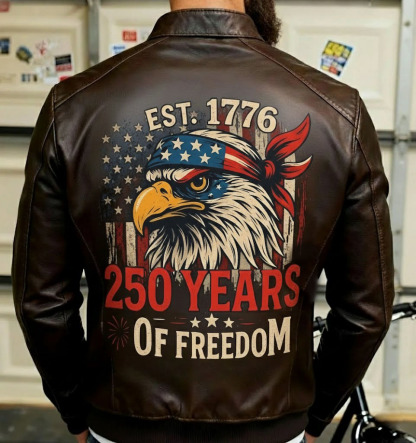 Patriotic Eagle Anniversary Leather Jacket – 250 Years of Freedom
