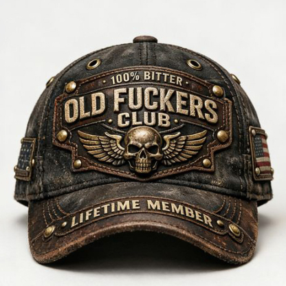 Vintage Biker Style Winged Skull Emblem Distressed Leather Baseball Hat