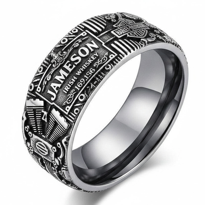 Punk Rock Jameson Whiskey Harley V-Twin Engine Motor Ring